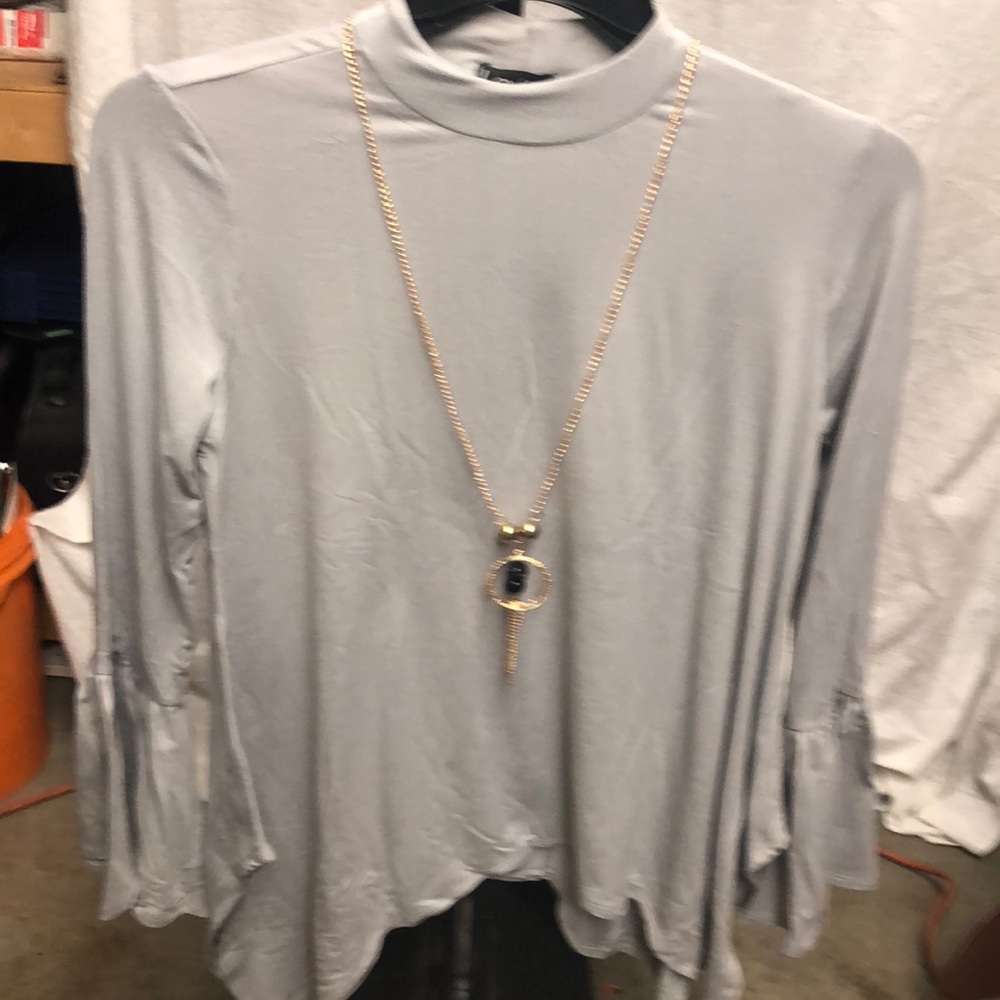 LOVE  long sleeved shirt w necklace attached